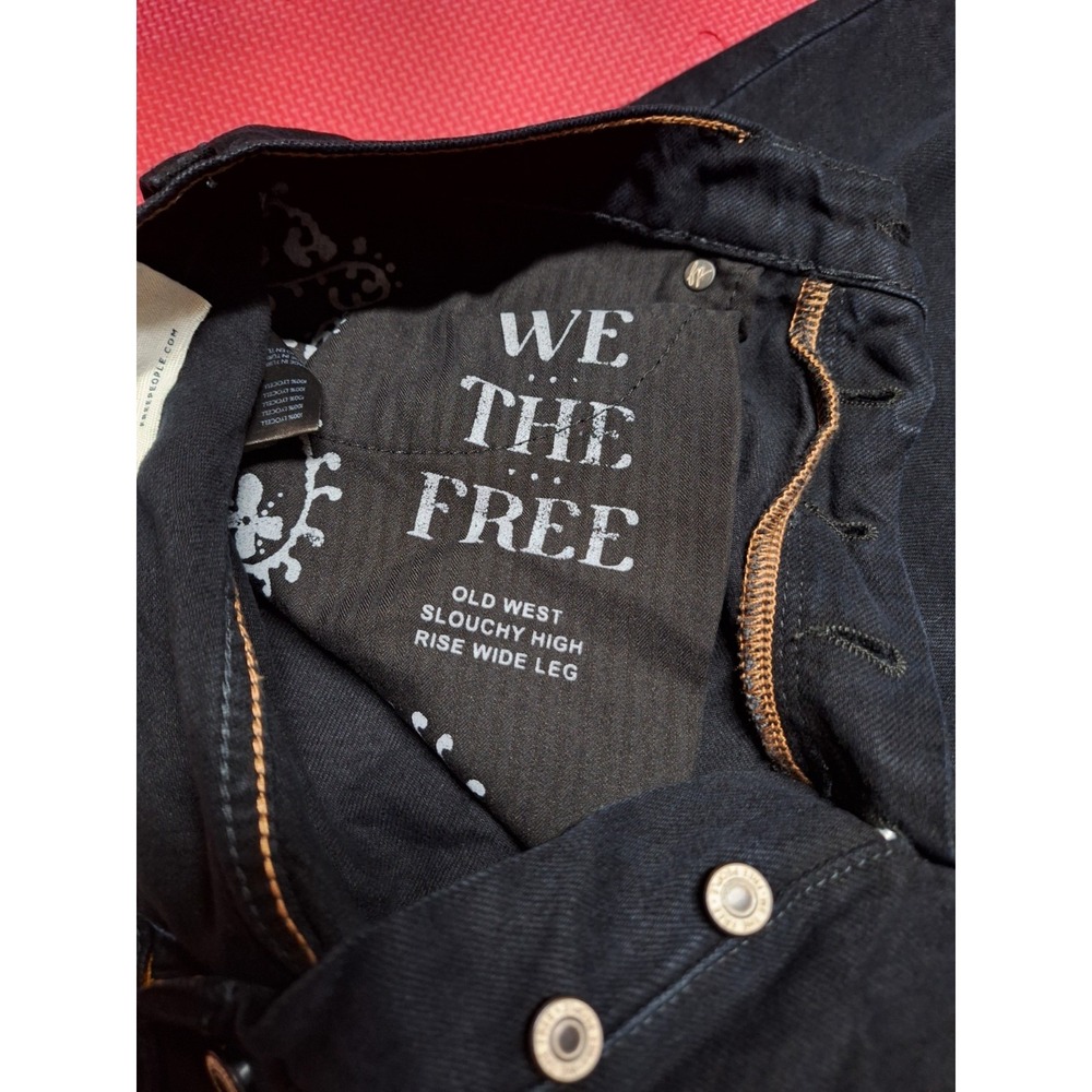 We The Free Barrel Leg Black Denim Jeans Wide Baggy High Waist Pants Woman Sz 32 - Picture 4 of 11
